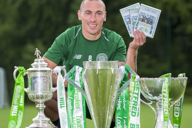 Celtic captain Scott Brown launches the club's Double Treble DVD. Picture: Bill Murray/SNS