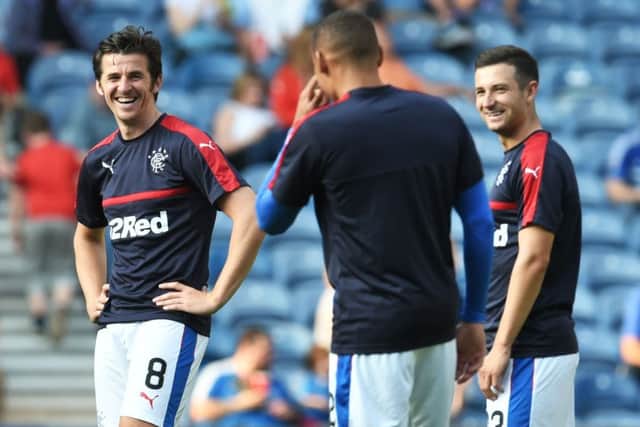 Joey Barton, left, and Jason Holt, right, share a joke during their time together at Rangers. Picture: Craig Foy/SNS