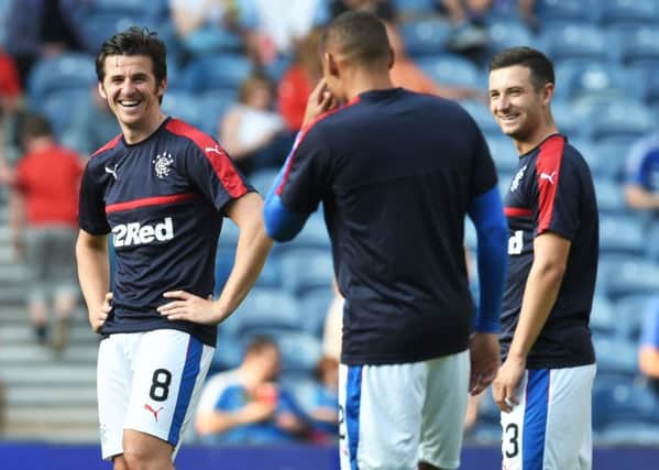 Joey Barton, left, and Jason Holt, right, share a joke during their time together at Rangers. Picture: Craig Foy/SNS