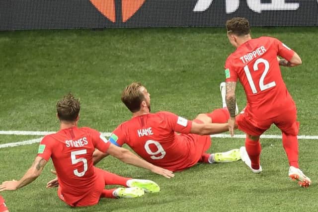 England celebrate after Harry Kane's late winner last night in Volgograd. Picture: AFP/Getty Images