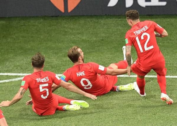 England celebrate after Harry Kane's late winner last night in Volgograd. Picture: AFP/Getty Images