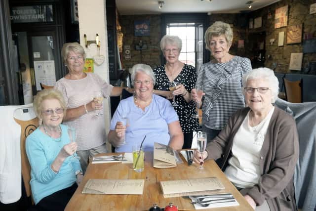 12-06-2018. Picture Michael Gillen. FALKIRK, Orchard Hotel. Former Falkirk High Street Boots colleagues getting back together, some not seen each other for 50 years. Anne Cameron (Wands) 79; Janet Peat (Fishers) 76; Mima Bell (Connal ) 80; Irda Sherman (Allan) 79 back on a visit from Canada; Sandra Gray (Robertson) 73 and Irene Wright (Kirkwood) 78.