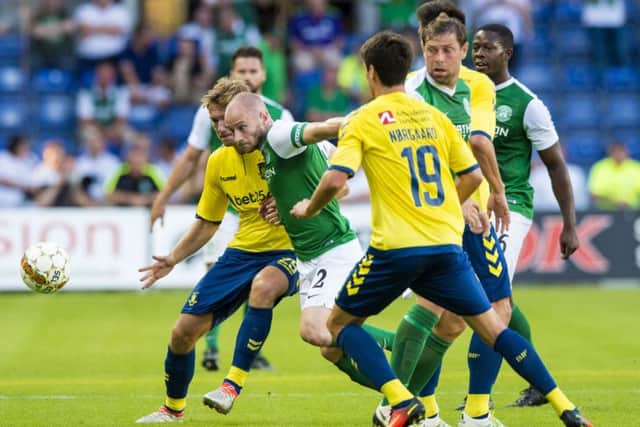 David Gray in action for Hibs against Brondby during the Easter Road side's last Europa League appearance. Picture: SNS Group