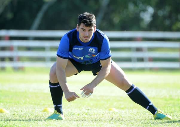 Sam Hidalgo-Clyne stretches off in training at the Scotland base in Resistencia, Argentina. Picture: David Gibson/Fotosport