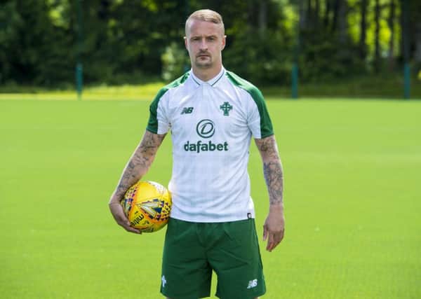 Celtic's Leigh Griffiths launches the clubs new away kit for the upcoming season. Picture: SNS
