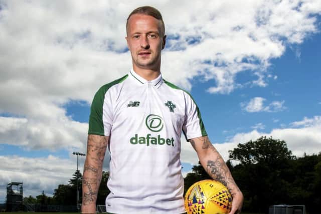 Leigh Griffiths models the new Celtic away kit. Picture: Alan Harvey/SNS