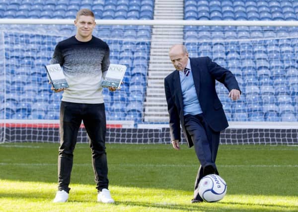 Glasgow
Rangers' Martyn Waghorn joined club legend Johnny Hubbard to help launch the former player's autobiography, The Penalty King, in 2015