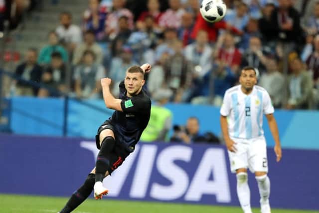 Ante Rebic of Croatia scores Croatia's opening goal against Argentina. Picture: Getty.