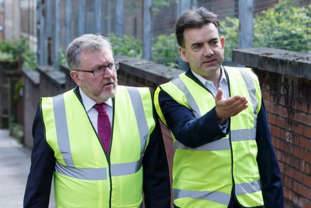 Scottish Secretary David Mundell and Professor Tom Inns visit the art school site yesterday. Picture: Robert Perry/Getty Images