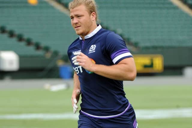 Scotland No 8 David Denton can use his power to penetrate the Argentina defence. Picture: ©Fotosport/David Gibson
