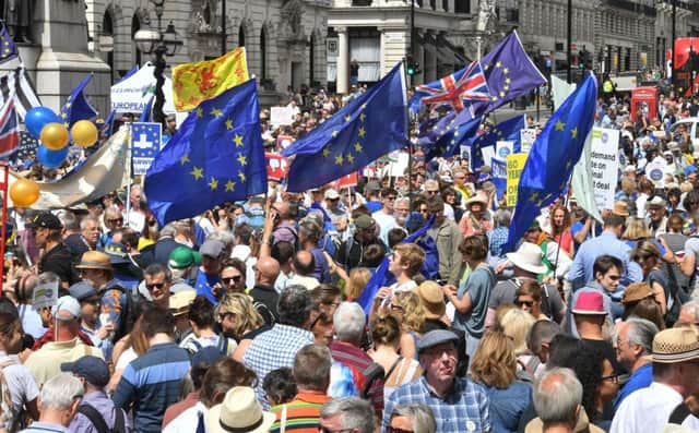 Crowds gather on Pall Mall in central London, during the People's Vote march for a second EU referendum. Picture; PA