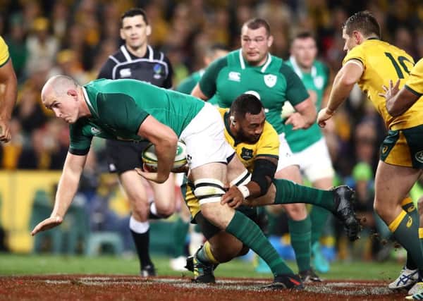 Devin Toner of Ireland is tackled during his side's victory over Australia. Picture: Getty Images.