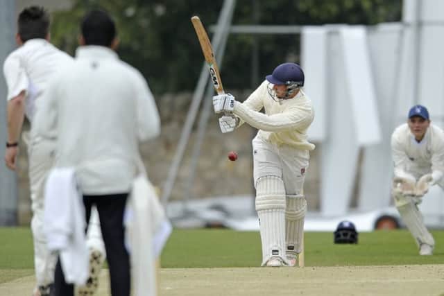 Stew Mel's Steven Parker edges behind to Grange wicketkeeper Harris Carnegie off the bowling of Gordon Goudie. Picture: Neil Hanna
