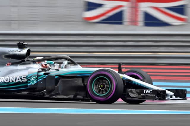 Lewis Hamilton on his way to claiming pole position during yesterdays qualifying session at Circuit Paul Ricard.  Photograph: Gerard Julien/AFP/Getty