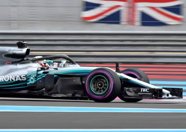 Lewis Hamilton on his way to claiming pole position during yesterdays qualifying session at Circuit Paul Ricard.  Photograph: Gerard Julien/AFP/Getty