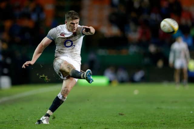 Englands captain and centre Owen Farrell converts the try to add to his total, which rose to to 20. Photograph: AFP/Getty Images