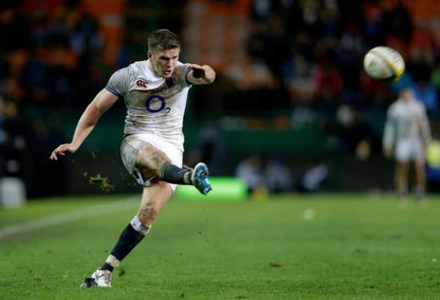 Englands captain and centre Owen Farrell converts the try to add to his total, which rose to to 20. Photograph: AFP/Getty Images