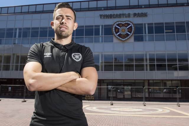 Midfield signing Olly Lee at the opening of Hearts' new club store at Tynecastle. Picture: SNS