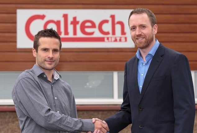 Caltech managing director Andrew Renwick (right) welcomes Scott Murray to the business. Picture: ASM Media