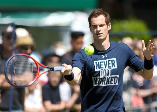 Andy Murray practises ahead of his match against Kyle Edmund at the Nature Valley International at Devonshire Park, Eastbourne. Picture: Steven Paston/PA Wire