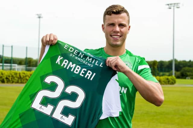 Florian Kamberi is sticking with the No 22 shirt after his impressive form last season earned him a permanent move to Hibs. Picture: SNS