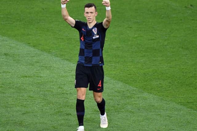 Ivan Perisic celebrates his winning goal for Croatia. Picture: AFP/Getty