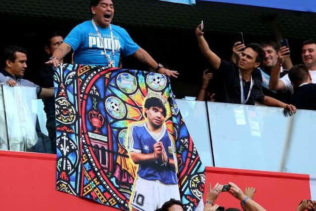 Diego Armando Maradona in the stands prior to the group D match between Nigeria and Argentina. Picture: Alex Livesey/Getty
