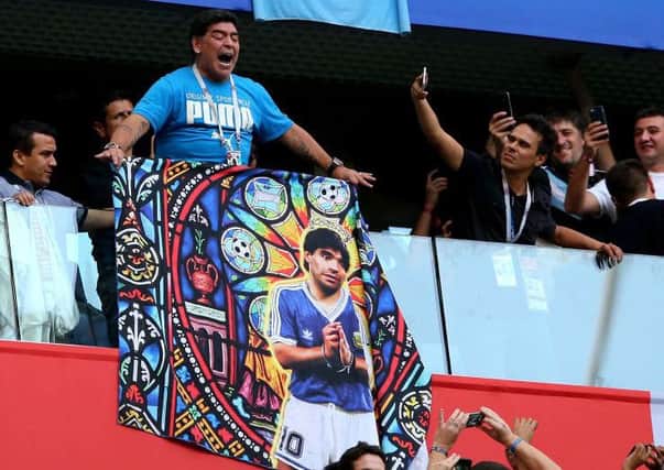 Diego Armando Maradona in the stands prior to the group D match between Nigeria and Argentina. Picture: Alex Livesey/Getty