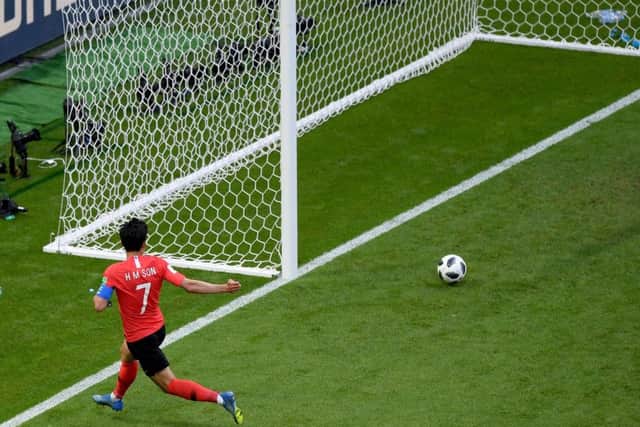 Son Heung-Min rolls the ball into an empty net in the sixth minute of added time to to seal Germanys misery. Picture: Getty.
