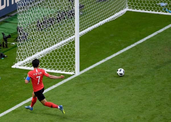 Son Heung-Min rolls the ball into an empty net in the sixth minute of added time to to seal Germanys misery. Picture: Getty.