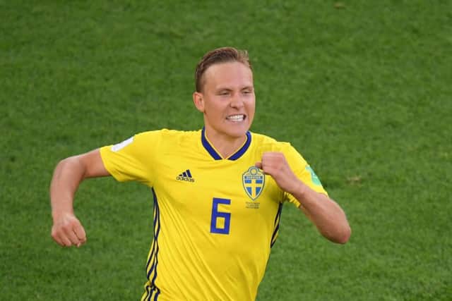 Ludwig Augustinsson enjoys his first international goal. Picture: Getty.