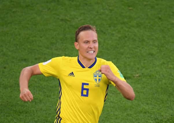 Ludwig Augustinsson enjoys his first international goal. Picture: Getty.