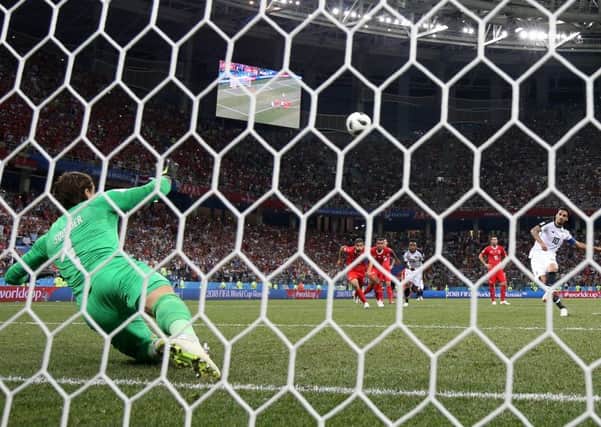 Bryan Ruiz of Costa Rica takes a penalty which then deflects into the goal off of goalkeeper Yann Sommer. Picture: Getty.