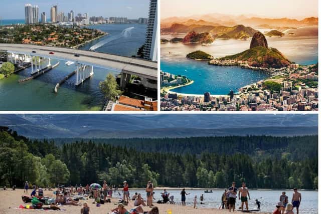 Scotland is set to be hotter than Miami (top left) and Rio De Janeiro (top right) today. Pictures: Pixabay Free Images/TSPL