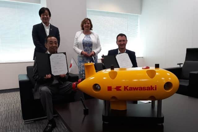 KHI directors with Steve Ham of The Underwater Centre and Fiona Hyslop MSP in Tokyo, alongside the AUV