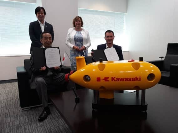 KHI directors with Steve Ham of The Underwater Centre and Fiona Hyslop MSP in Tokyo, alongside the AUV