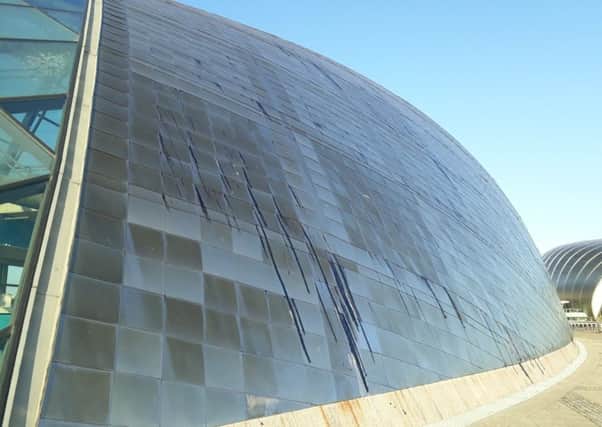 The Glasgow Science Centre roof began to melt in today's record-breaking temperatures. Picture: Alastair Dalton