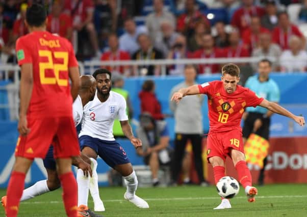 Adnan Januzaj fires off a curling shot which sailed into  the top left-hand corner of England's net. Picture: AFP/Getty.