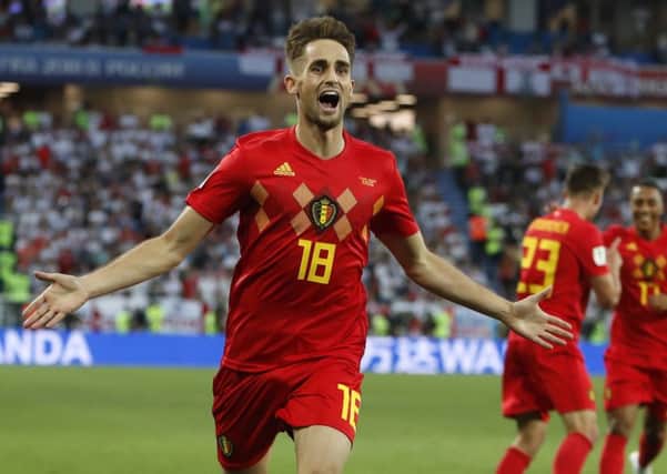 Belgium's Adnan Januzaj celebrates after scoring in the 1-0 Group G win over England. Picture: Photo/Alastair Grant/AP