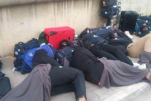 Social media pictures showed Zimbabwe players lying on a pavement.