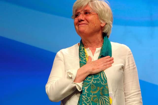 Catalan independence campaigner Clara Ponsati addresses the audience on the second day of the Scottish National Party annual conference in Aberdeen. Picture: Andy Buchanan/Getty Images