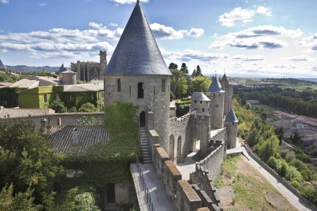 The fortifications in the nearby medieval town of Carcassonne