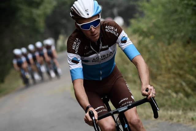 France's Romain Bardet on a training run with his team-mates. Picture:  Jeff Pachoud/AFP