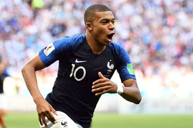 France's Kylian Mbappe celebrates after scoring the third goal against Argentina. Picture: Franck Fife/AFP/Getty Images