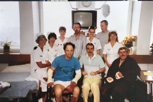 Joe Meanen seated front left with fellow survivors at Aberdeen Royal Infirmary. PIC: Contributed.