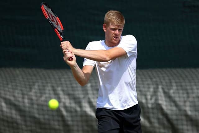 Kyle Edmund practises at Wimbledon. Picture: Nigel French/PA Wire