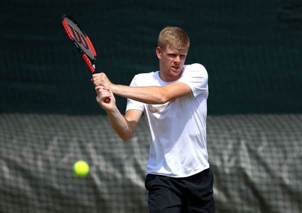 Kyle Edmund practises at Wimbledon. Picture: Nigel French/PA Wire