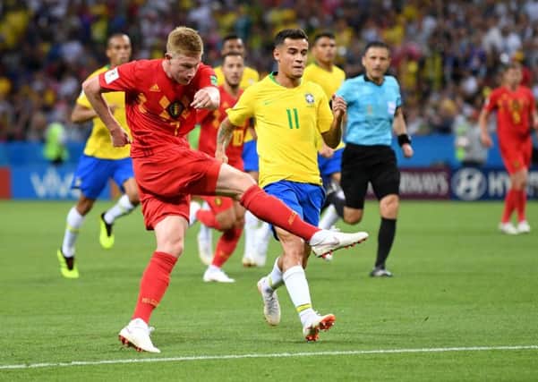 Kevin De Bruyne scores a brilliant second goal for Belgium. Picture: Laurence Griffiths/Getty Images