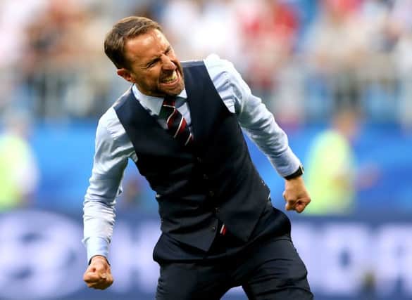 England manager Gareth Southgate celebrates after the FIFA World Cup quarter-final win over Sweden. Picture: Tim Goode/PA Wire