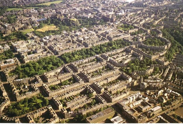 An aerial view of the New Town shows the network of gardens and the importance of tree planting